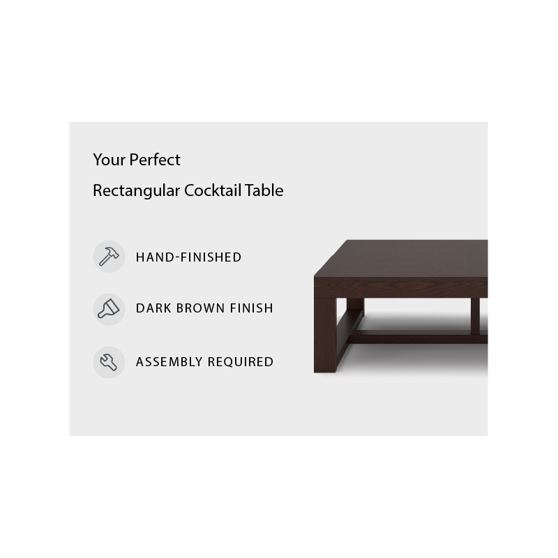 Bowery Hill Dark Brown Coffee Table Rectangular Oversized 56.06