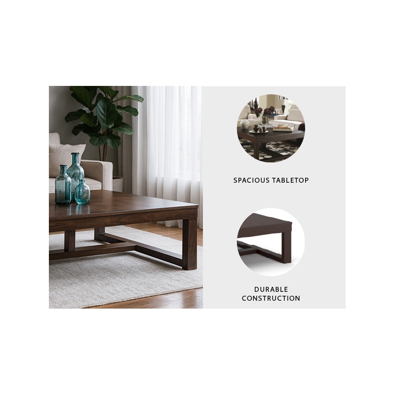 Bowery Hill Dark Brown Coffee Table Rectangular Oversized 56.06