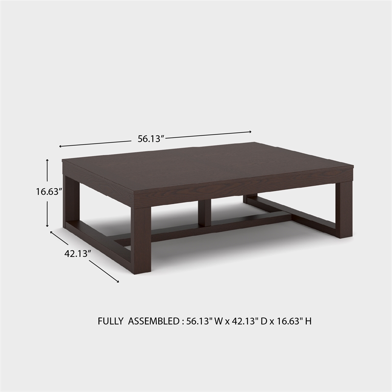 Bowery Hill Dark Brown Coffee Table Rectangular Oversized 56.06
