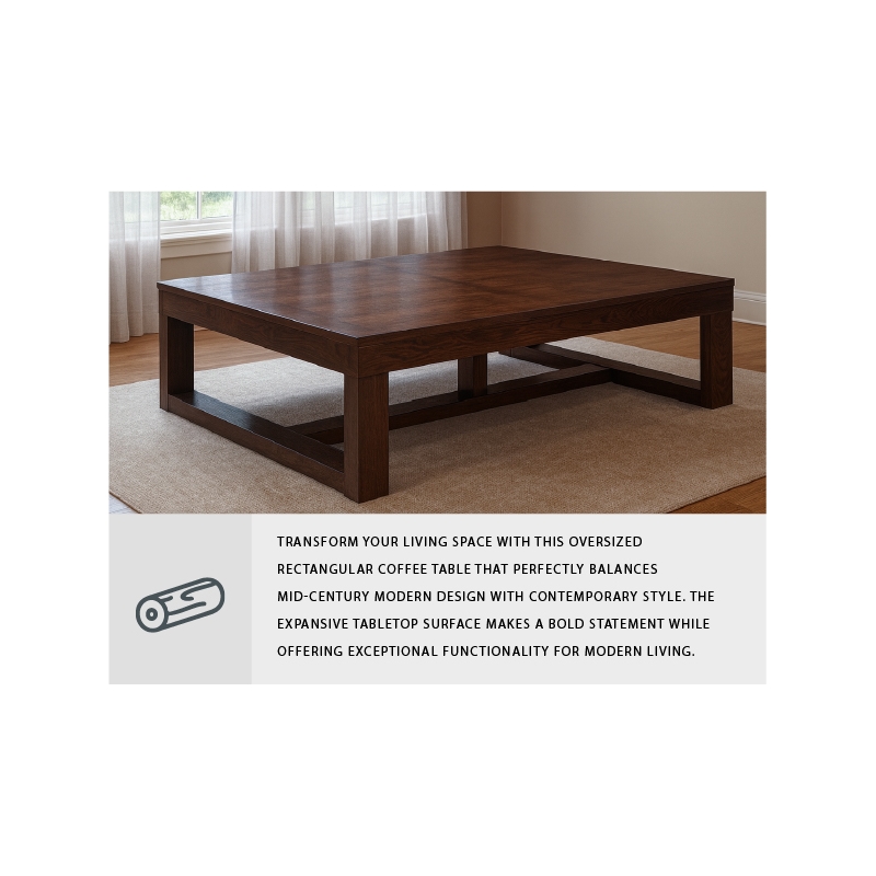 Bowery Hill Dark Brown Coffee Table Rectangular Oversized 56.06