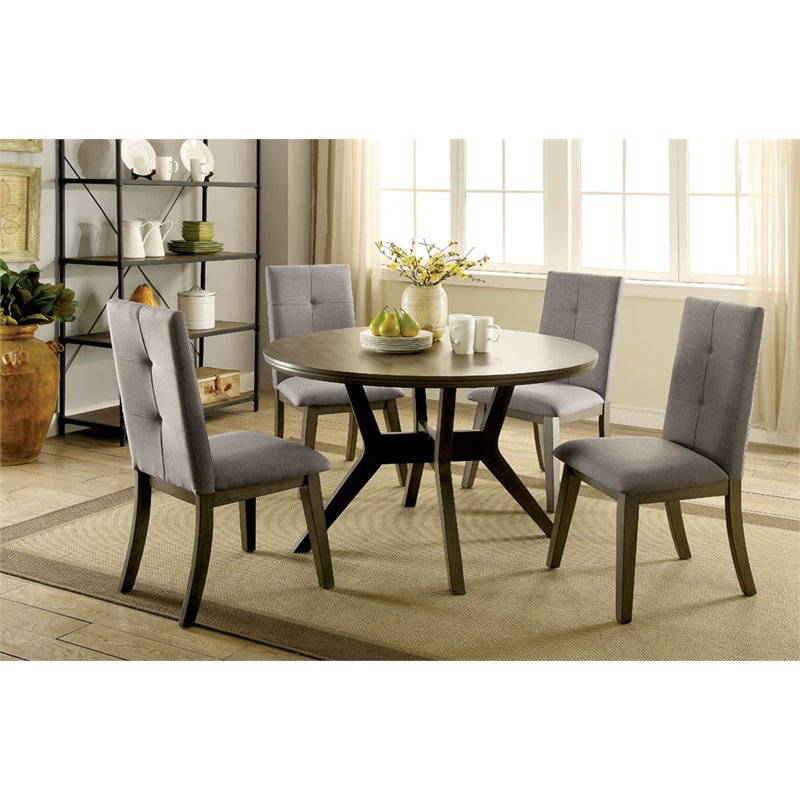 Bowery Hill Mecca Mid-century Wood Round Dining Table in Gray