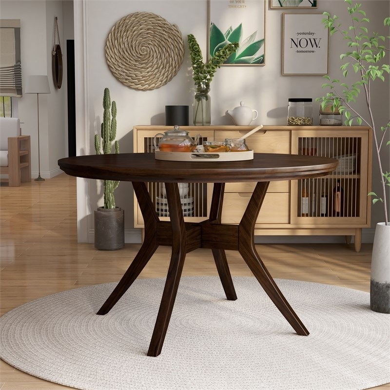 Bowery Hill Mecca Mid-century Wood Round Dining Table in Gray