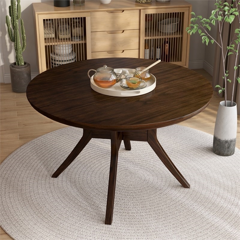 Bowery Hill Mecca Mid-century Wood Round Dining Table in Gray