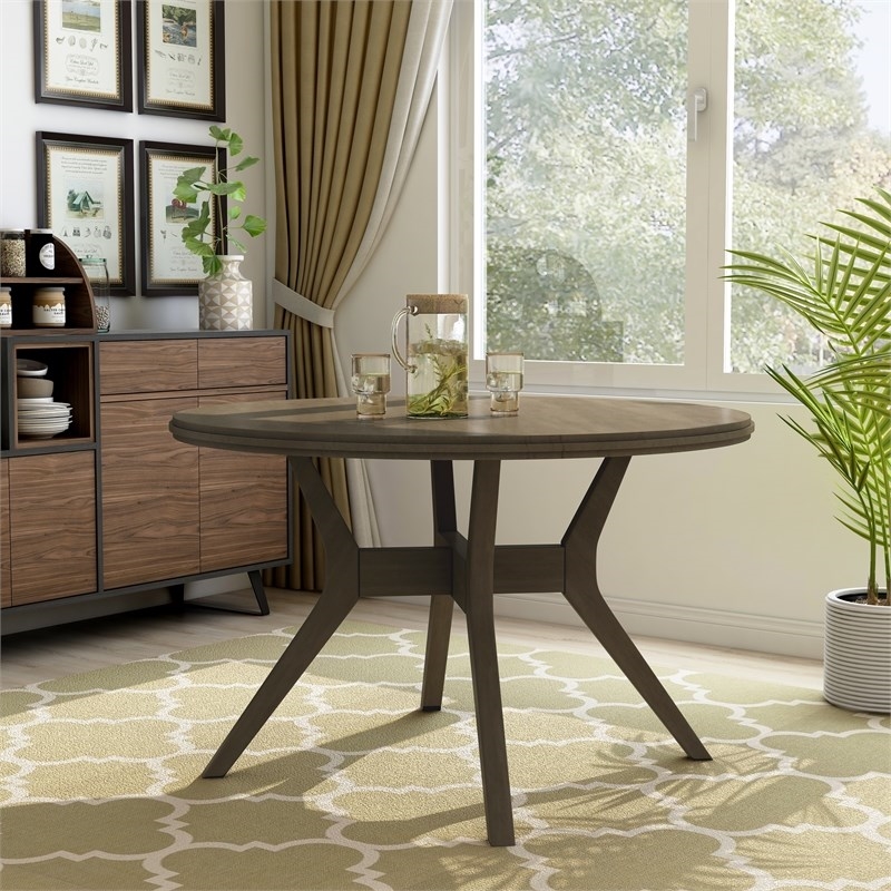 Bowery Hill Mecca Mid-century Wood Round Dining Table in Gray