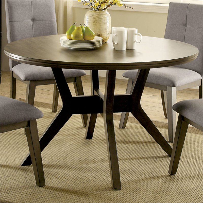 Bowery Hill Mecca Mid-century Wood Round Dining Table in Gray