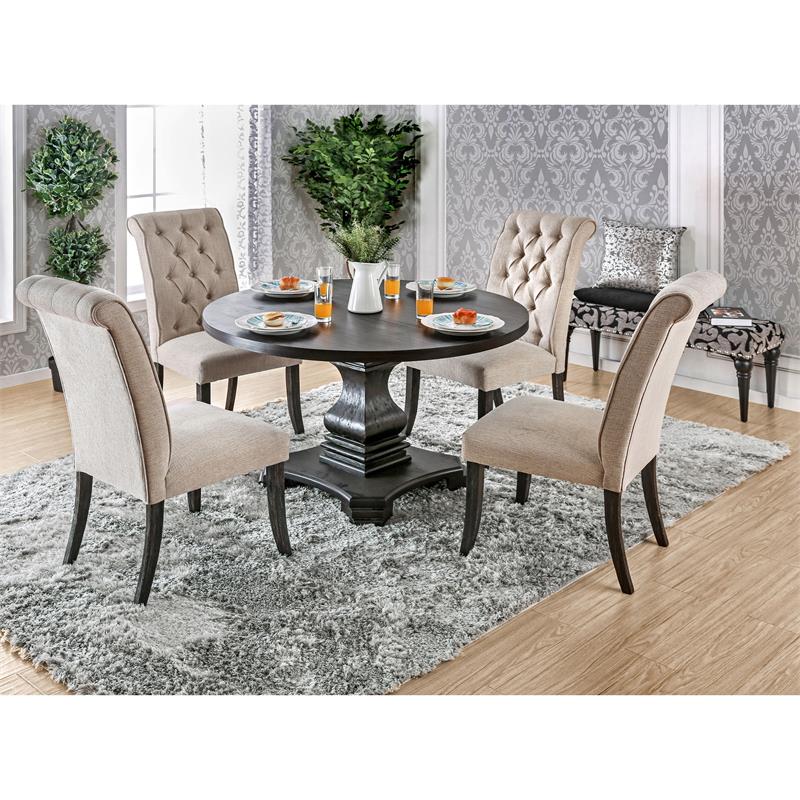 Bowery Hill Solid Wood Antique Black Dining Table Round Pedestal Base 48