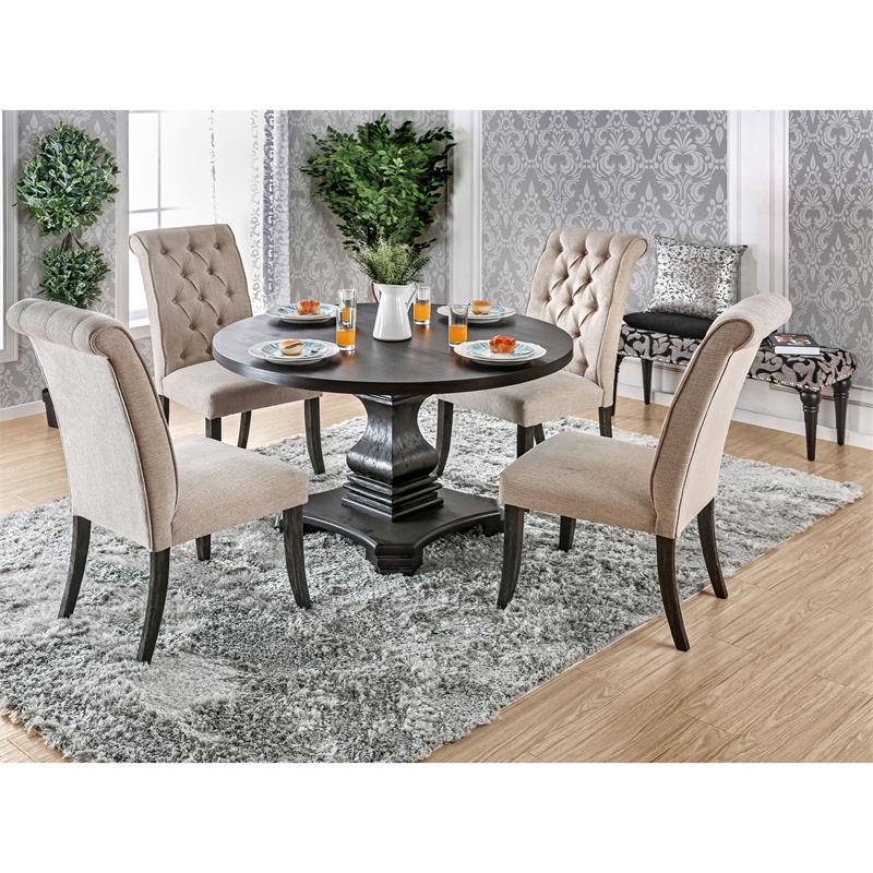 Bowery Hill Solid Wood Antique Black Dining Table Round Pedestal Base 48