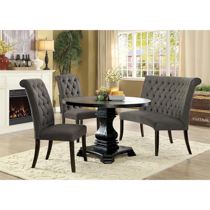 Bowery Hill Solid Wood Antique Black Dining Table Round Pedestal Base 48