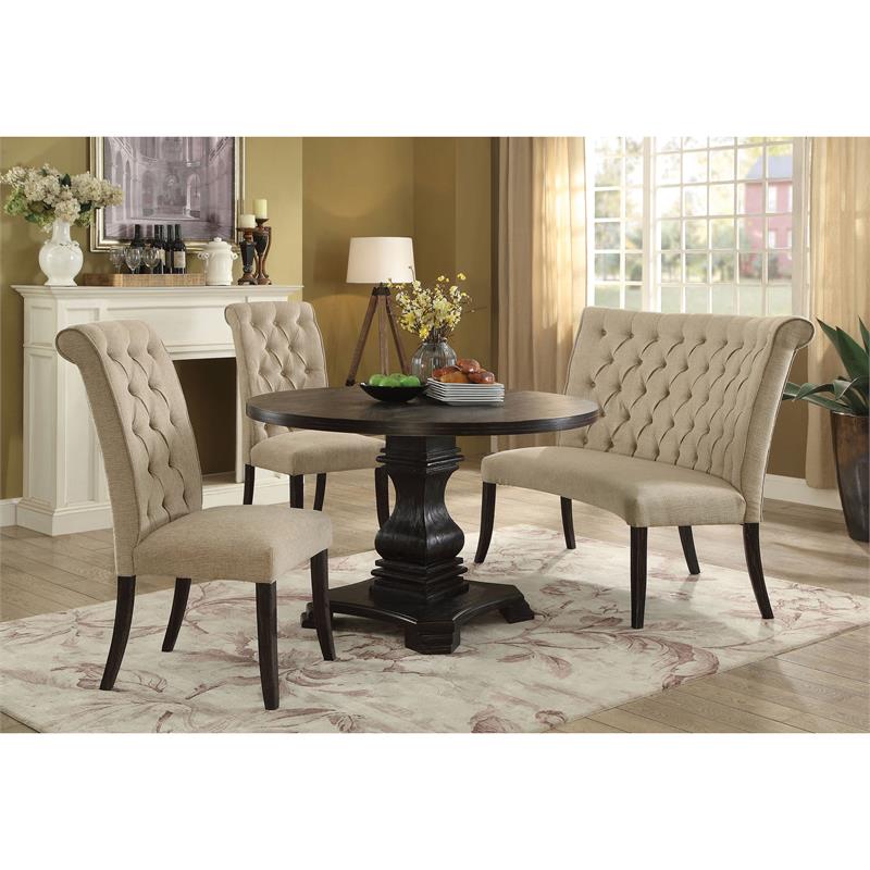 Bowery Hill Solid Wood Antique Black Dining Table Round Pedestal Base 48