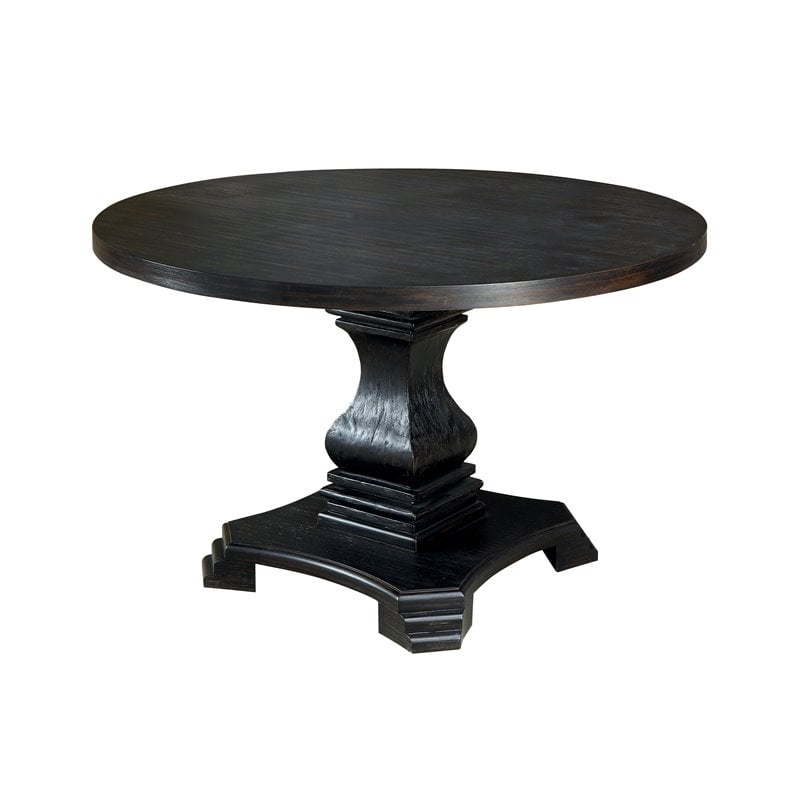 Bowery Hill Solid Wood Antique Black Dining Table Round Pedestal Base 48