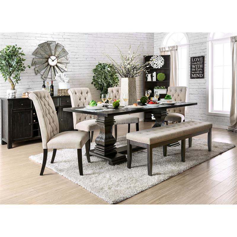 Bowery Hill Transitional Wood Pedestal Dining Table in Antique Black