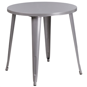 Bowery Hill 30&quot Round Metal Dining Table in Silver