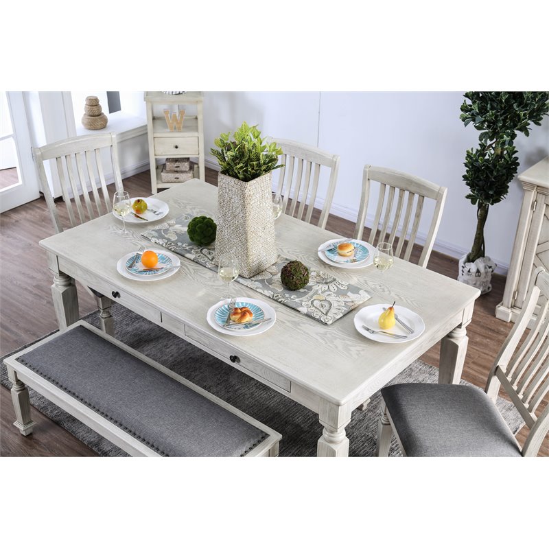 Bowery Hill 4-Drawer Transitional Wood Dining Table in Antique White