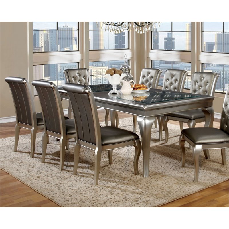 Bowery Hill Solid Wood Silver Dining Table Rectangular Extendable 84