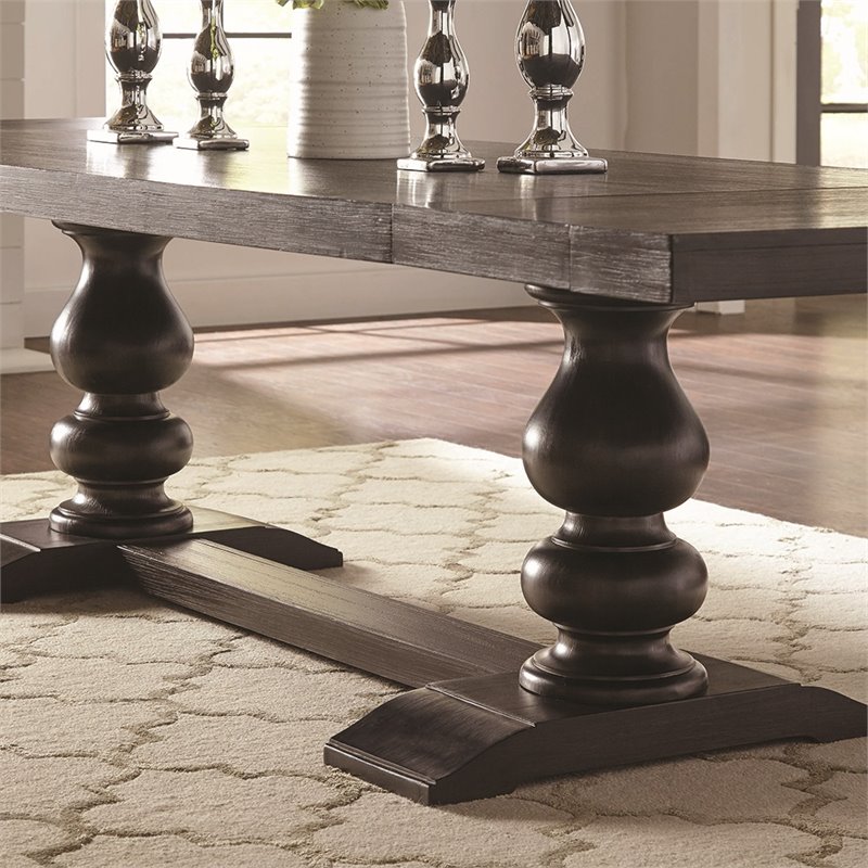 Bowery Hill Hardwood Antique Noir Dining Table Rectangular Extendable 123