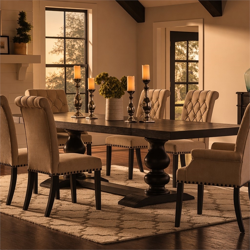 Bowery Hill Hardwood Antique Noir Dining Table Rectangular Extendable 123