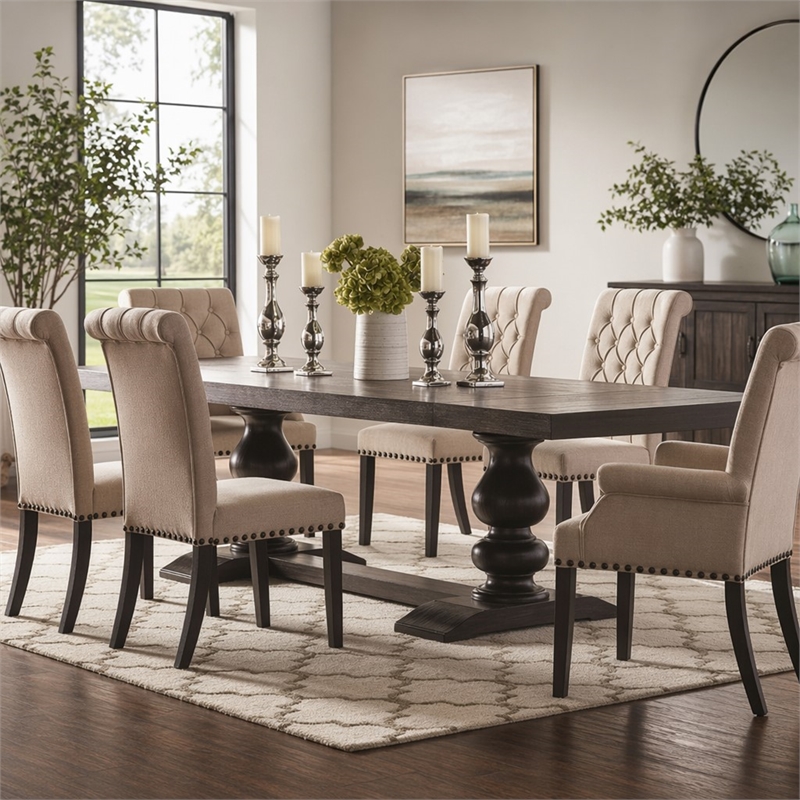 Bowery Hill Hardwood Antique Noir Dining Table Rectangular Extendable 123