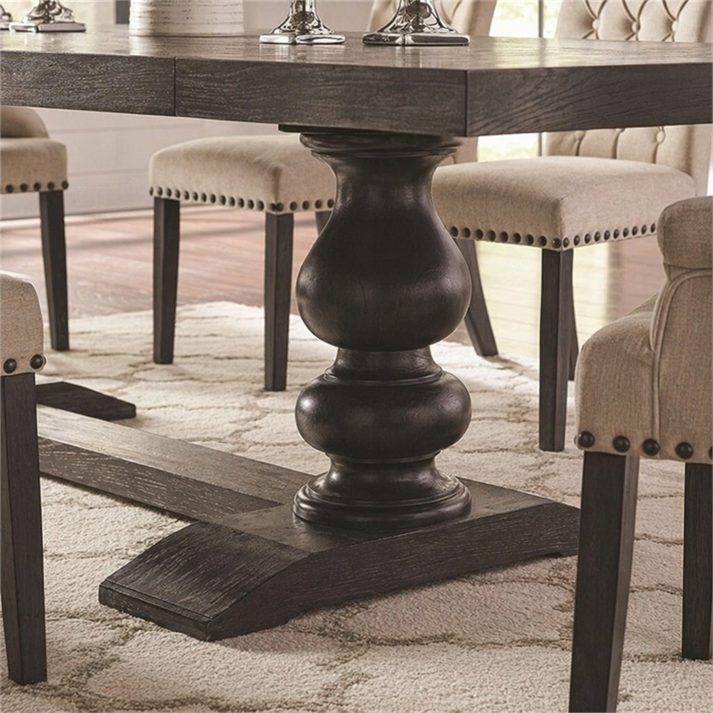 Bowery Hill Hardwood Antique Noir Dining Table Rectangular Extendable 123