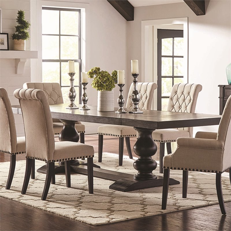 Bowery Hill Hardwood Antique Noir Dining Table Rectangular Extendable 123
