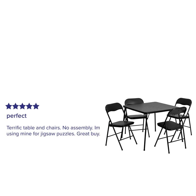 Bowery Hill 5 Piece Folding Card Dining Table and Chair Set in Black