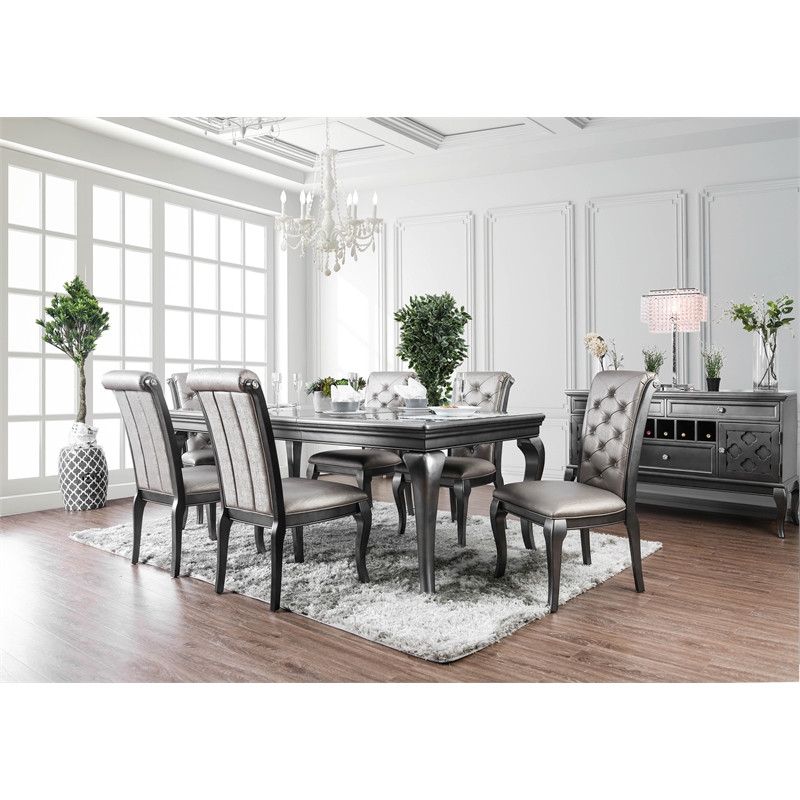 Bowery Hill Solid Wood Gray Dining Set Rectangular Expandable 84