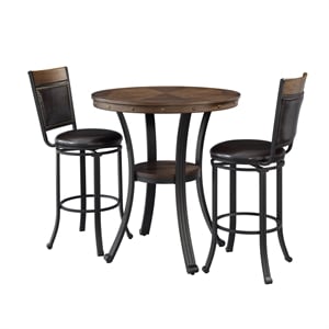 Bowery Hill 3 Piece Metal and Wood Pub Table Set in Rustic Umber Brown