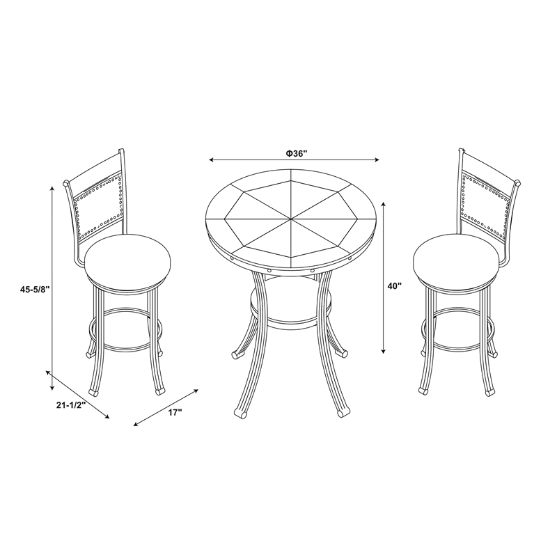 Bowery Hill 3 Piece Metal and Wood Pub Table Set in Rustic Umber Brown