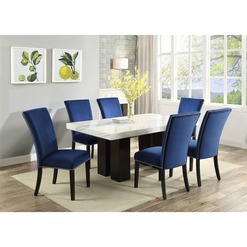 Bowery Hill Marble Blue Dining Set Rectangular Spacious 70