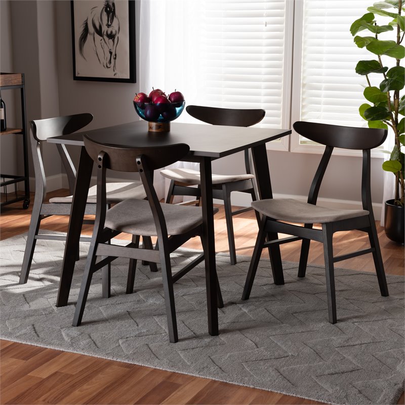 Bowery Hill Upholstered Dark Oak 5-Piece Wood Dining Set in Beige