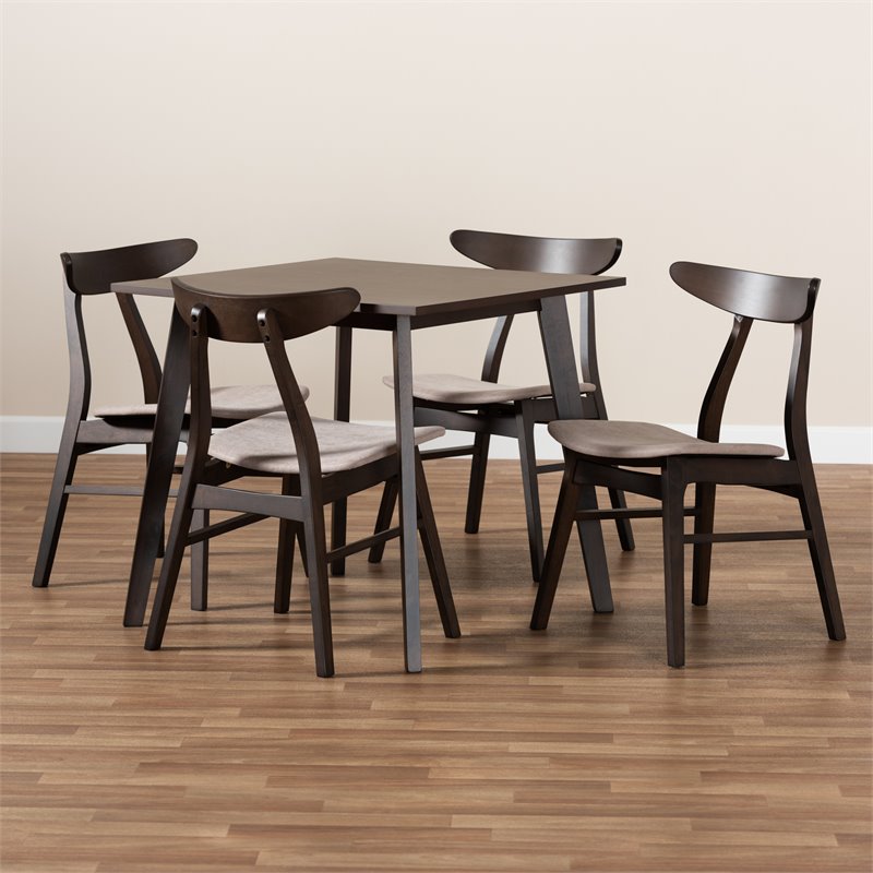 Bowery Hill Upholstered Dark Oak 5-Piece Wood Dining Set in Beige