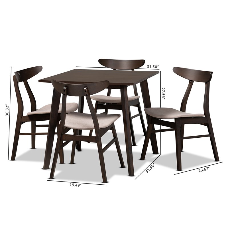 Bowery Hill Upholstered Dark Oak 5-Piece Wood Dining Set in Beige