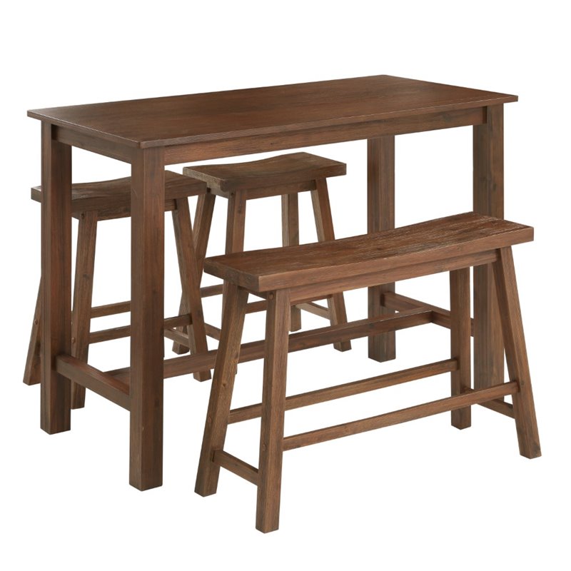 Bowery Hill Farmhouse Rubber Wood Pub Set in Chestnut Wire-Brush