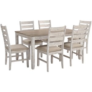 Bowery Hill Acacia Veneers White and Light Brown Dining Set Rectangular Seats 6 60&quotW x 36&quotD Unassembled