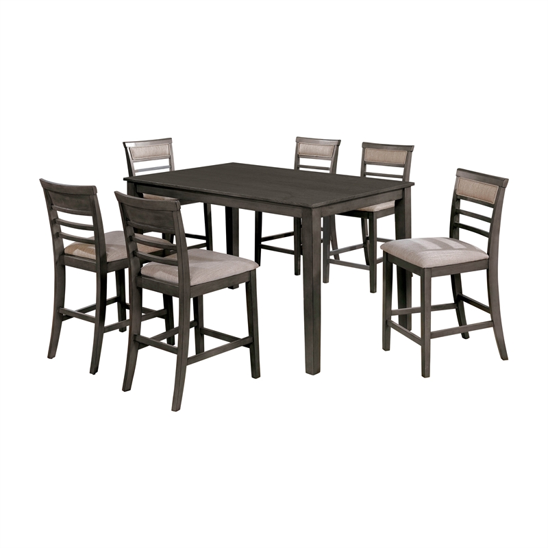 Bowery Hill Wood 7 Piece Counter Height Set in Weathered Gray