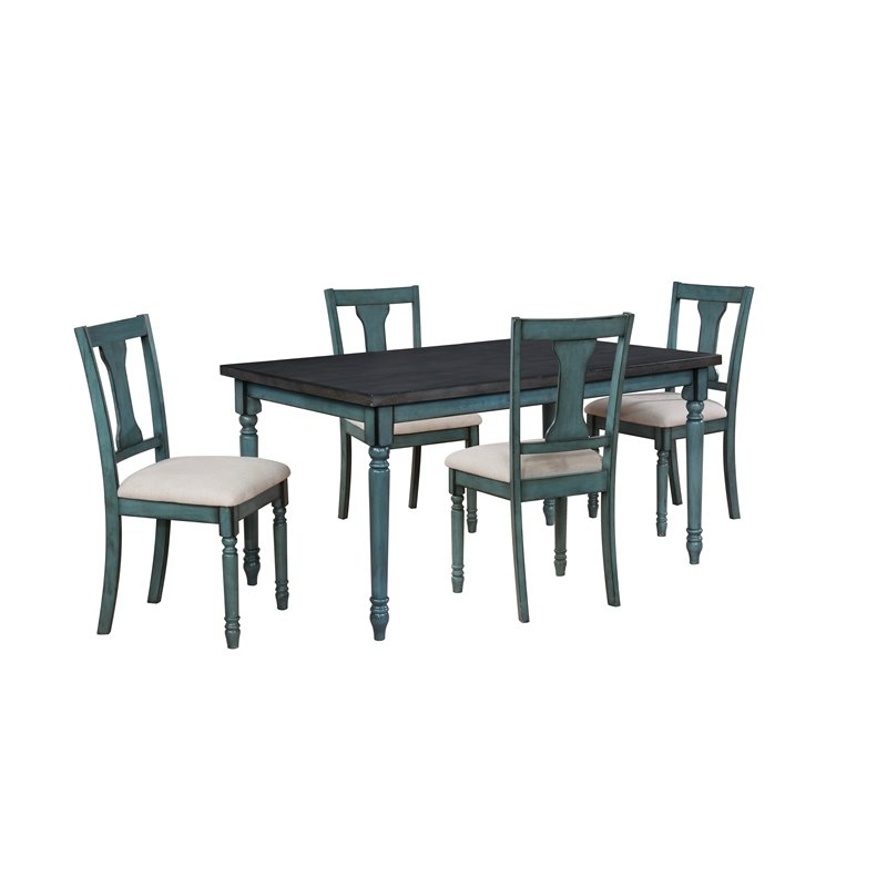 Bowery Hill Wood Teal Blue Dining Set Rectangular Five Piece 35.5