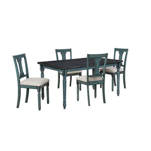 Bowery Hill Wood Teal Blue Dining Set Rectangular Five Piece 35.5&quot x 59&quot x 30.25&quot Assembly Required