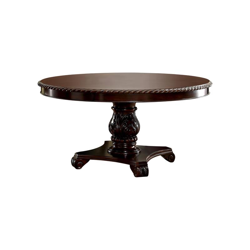 Bowery Hill Wood Brown Dining Set Round Premium Upholstered 60