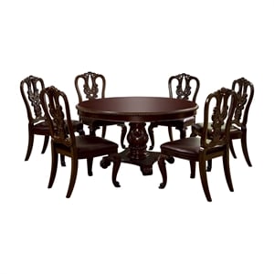 Bowery Hill Wood Brown Dining Set Round Premium Upholstered 60&quot Unassembled