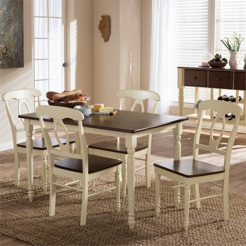 Bowery Hill 5 Piece Dining Set in Brown and Cream