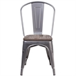 Bowery Hill Metal Gray Dining Side Chair Stackable Textured Walnut Elm Wood Seat 33.5