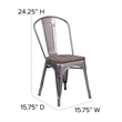 Bowery Hill Metal Gray Dining Side Chair Stackable Textured Walnut Elm Wood Seat 33.5