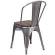 Bowery Hill Metal Gray Dining Side Chair Stackable Textured Walnut Elm Wood Seat 33.5