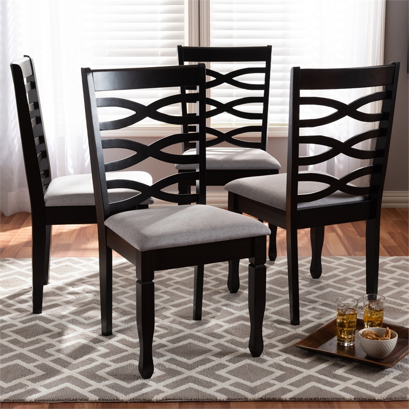 Bowery Hill Fabric and Wood Dining Chairs in Gray and Brown (Set of 4)