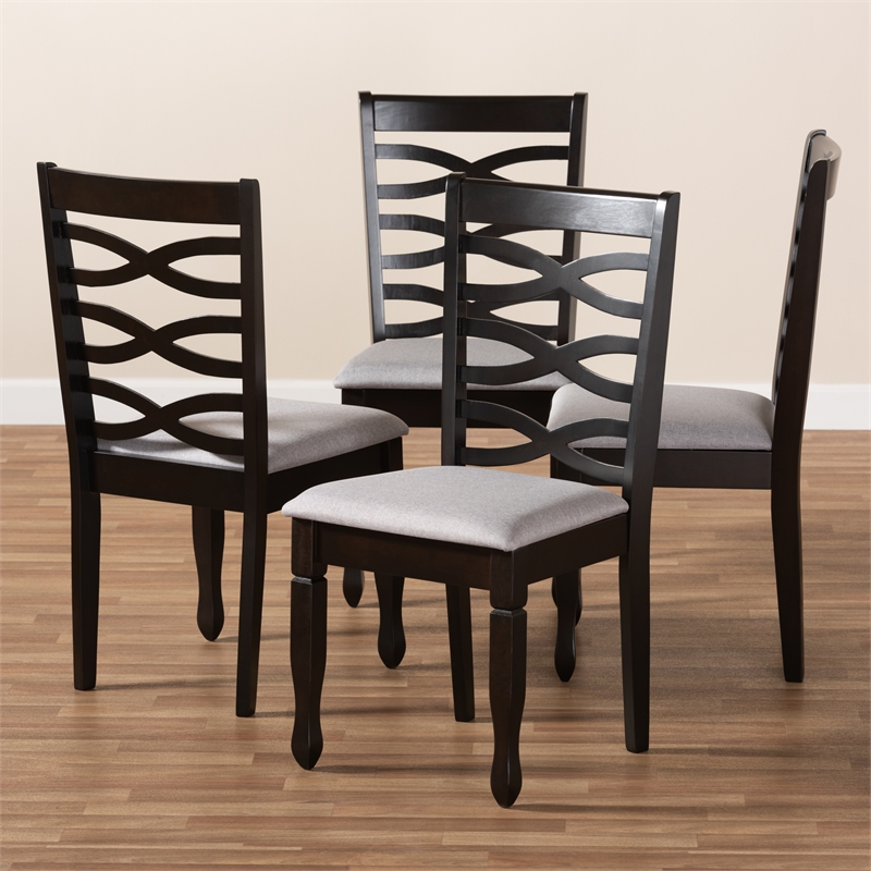 Bowery Hill Fabric and Wood Dining Chairs in Gray and Brown (Set of 4)
