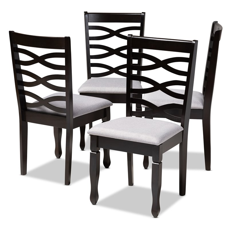 Bowery Hill Fabric and Wood Dining Chairs in Gray and Brown (Set of 4)