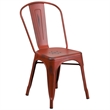 Bowery Hill Metal Curved Slat Back Dining Side Chair in Distressed Kelly Red