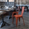 Bowery Hill Metal Curved Slat Back Dining Side Chair in Distressed Kelly Red