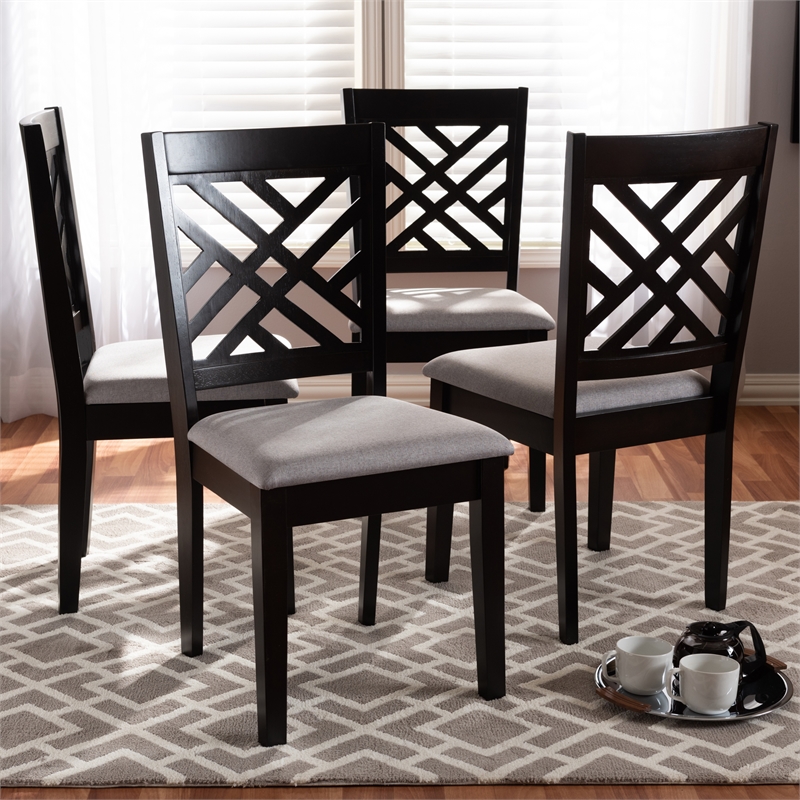 Bowery Hill Fabric and Wood Dining Chairs in Gray and Brown (Set of 4)
