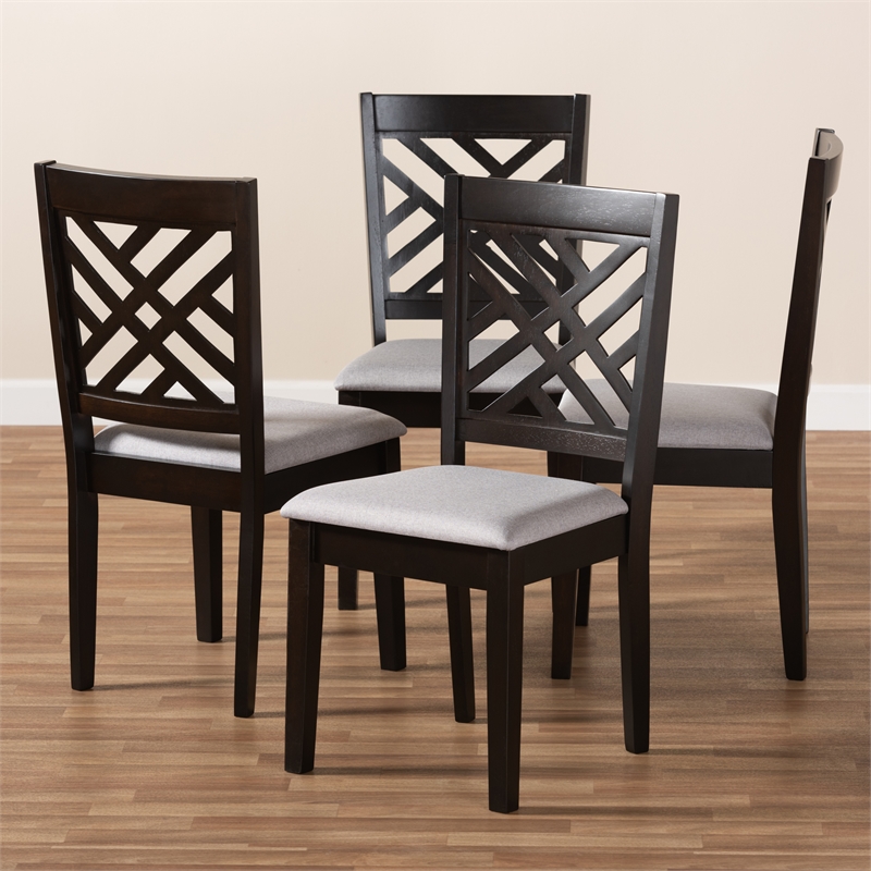 Bowery Hill Fabric and Wood Dining Chairs in Gray and Brown (Set of 4)