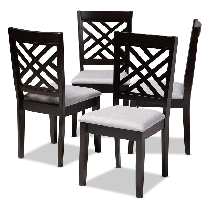 Bowery Hill Fabric and Wood Dining Chairs in Gray and Brown (Set of 4)